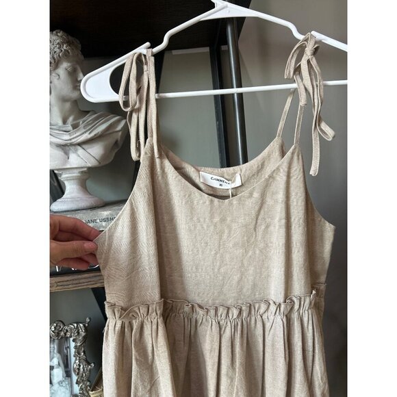 Commense Levanzo Tied Shoulder Linen Short Dress Light Brown Womens Size XS - Picture 7 of 10